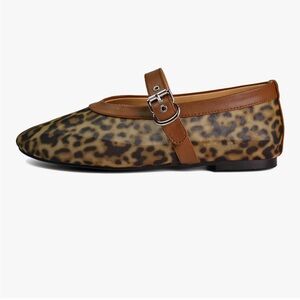 NWOT Leopard Mesh Ballet Flats Round Toe Buckle Strap size 11